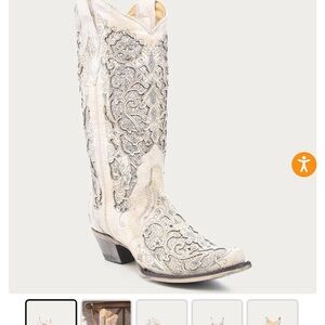 Corral Silver and White Heeled Boots with Intricate Design